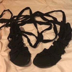JustFab Black Lace-Up Gladiator Sandals